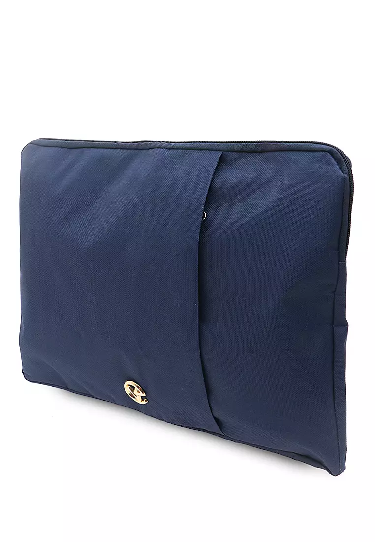 Tas Laptop Motif Polos Simple Zip Fastening Detail Dua Slot Softcase - Navy
