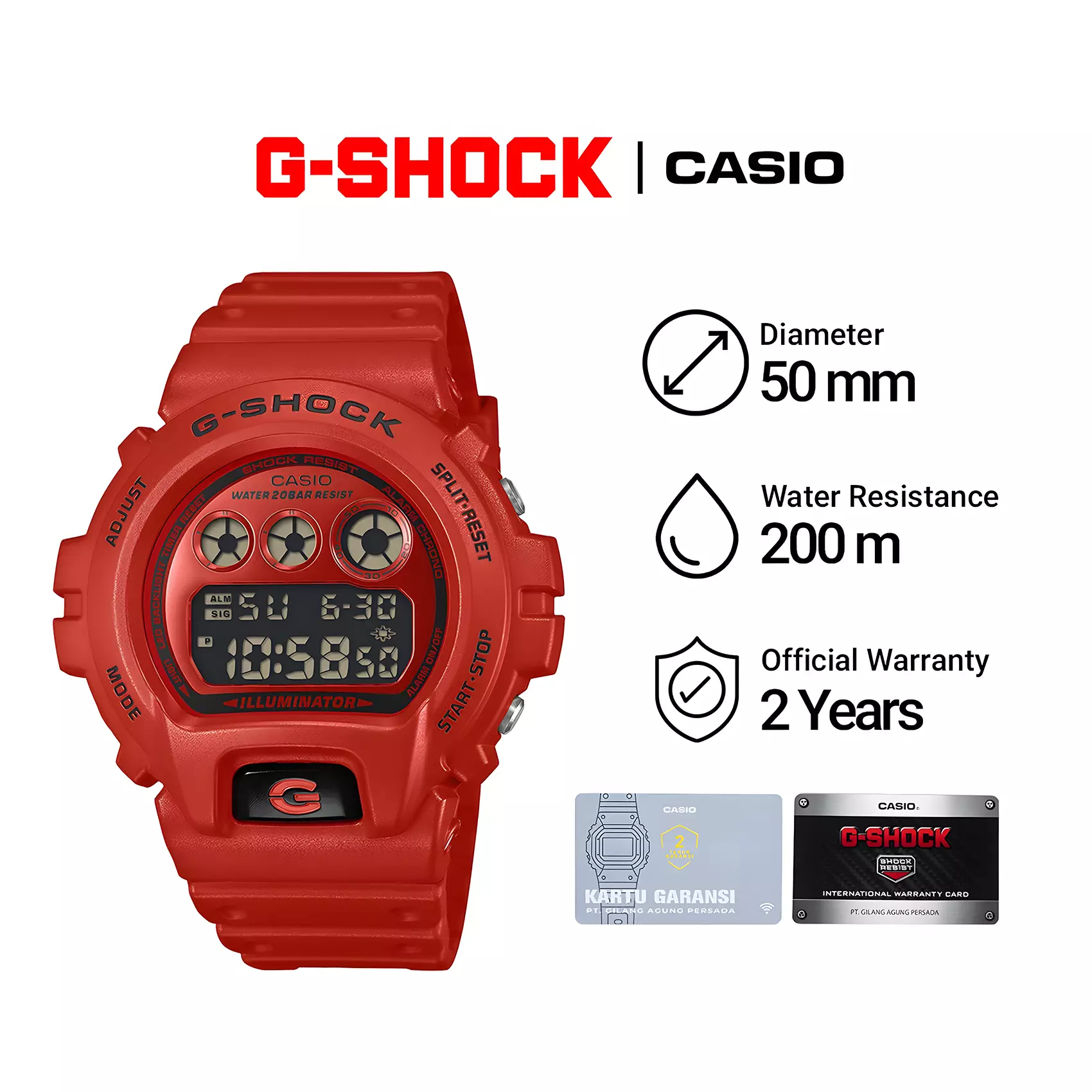 Casio G-Shock - Jam Tangan Digital Pria - Red Resin Case and Band - DW-6900RRB-4D