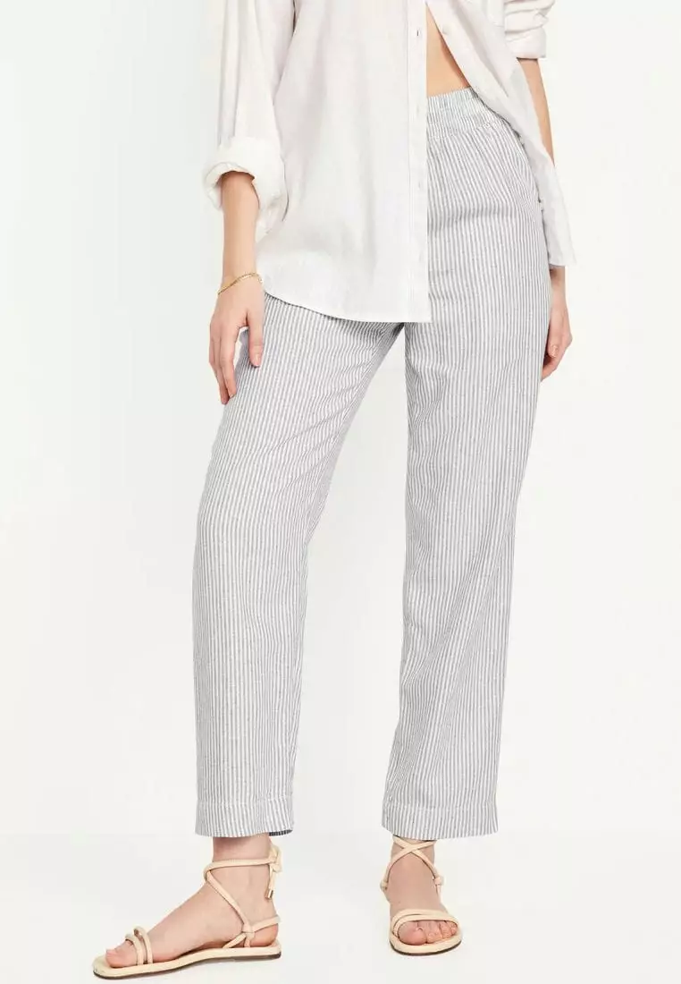 High-Waisted Linen-Blend Straight Pants for Women