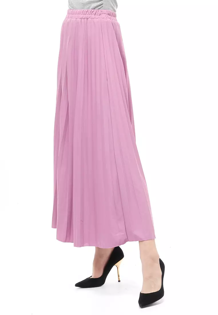 Skirt Plisket Bawahan Wanita Motif Polos Relaxed Fit - Lavender