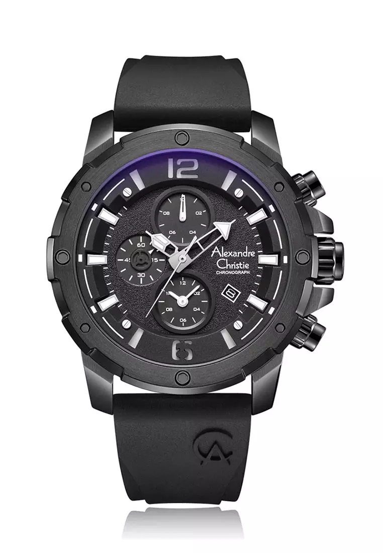 Alexandre Christie Jam Tangan Pria - Black - Rubber Strap - 6410 MCRIPBA
