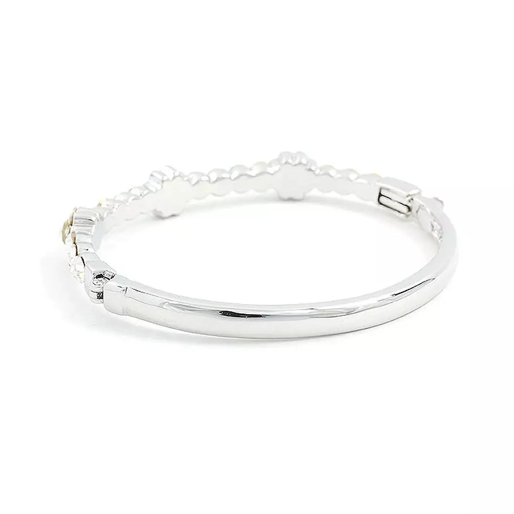 Elegant Flower Bangle with Silver Austrian Element Crystals