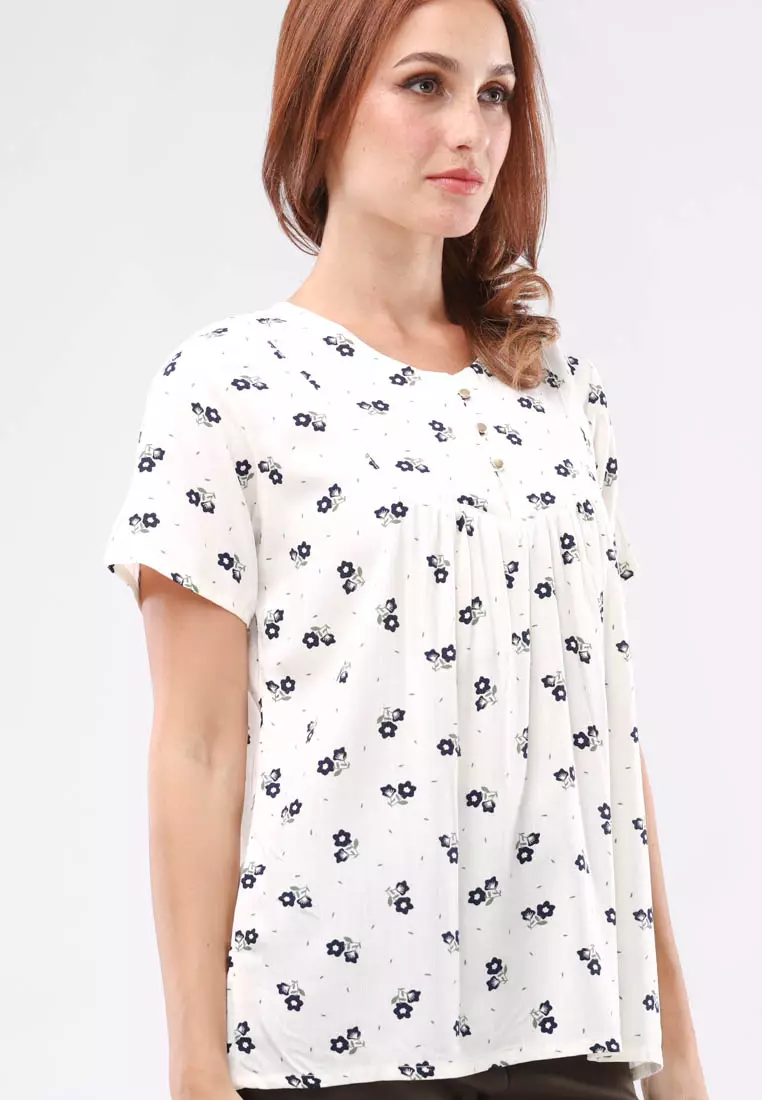Woven Printed Soft Linen Short Sleeve Blouse