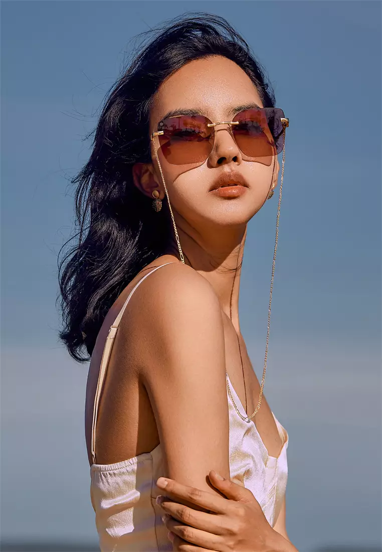 Passang Unisex Fashion Square Frame Sunglasses Rimless Frame - Brown