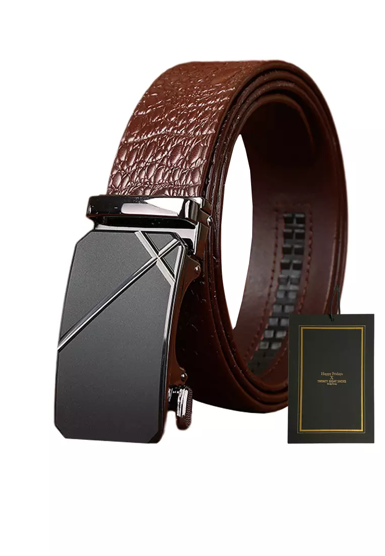 Automatic Buckle Embossed Grain Leather Belt CP1302