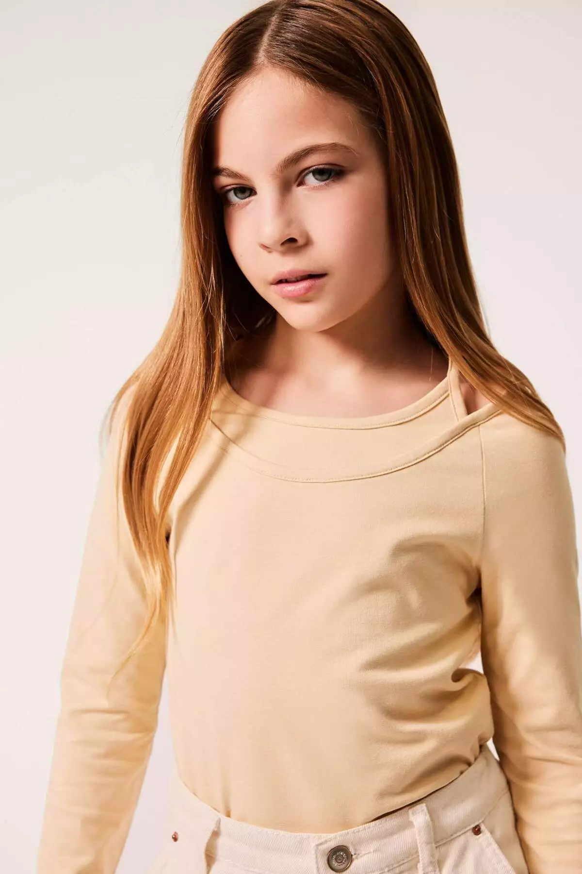Girls Slim Fit Slim Fit Lapel Printed Ribbed Camisole Long Sleeve T-Shirt D9237A825Sp