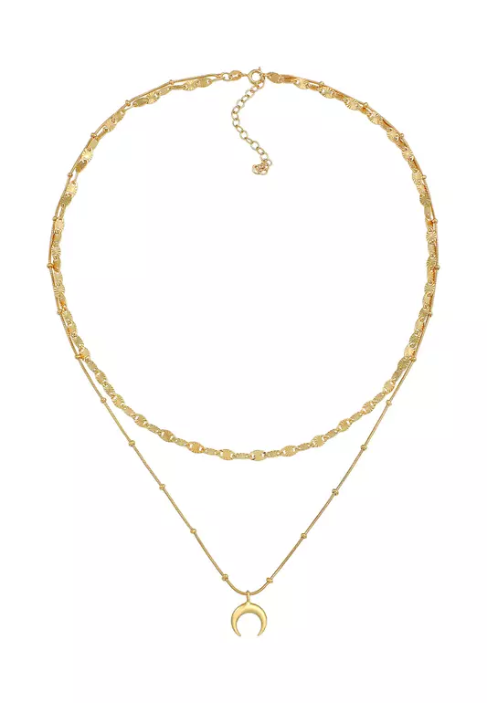 Necklace Layer Plate Half Moon Pendant Astro Trend Gold Plated