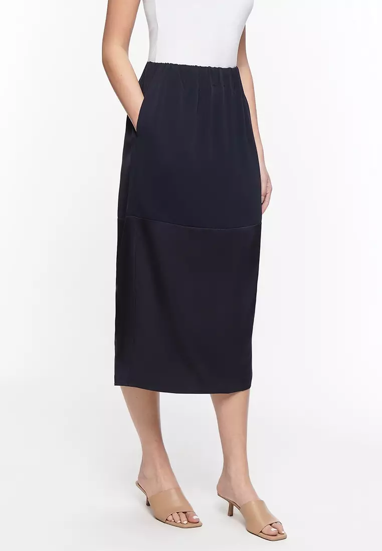 Women's Elastic Waist Combi Semi A-Line Skirt