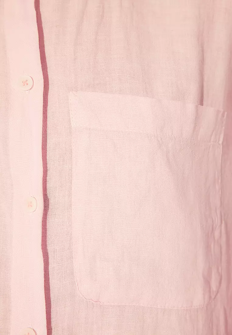 Pink 1% Linen Pocket Detailed Oversized Shirt Twoss26Go39