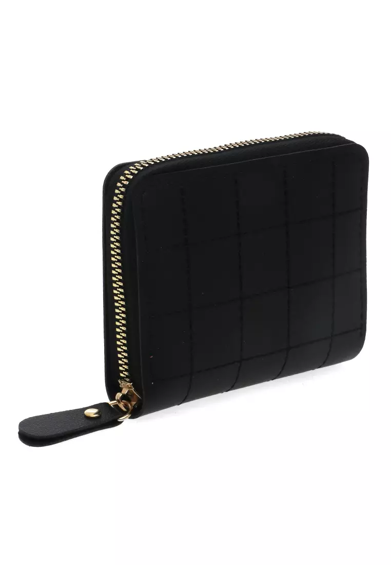 Dompet Zip Motif Kotak-Kotak Design Casual Small Wallet Premium Quality - Hitam