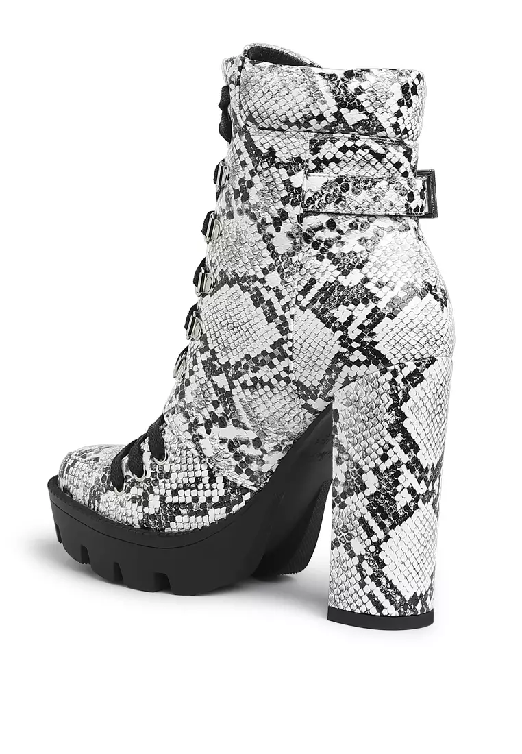 White and on sale black snakeskin booties