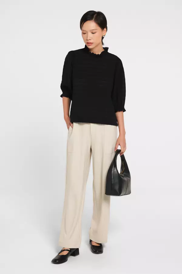 MINIMAL - Minami - Sheersucker Ruffle Blouse - Black Colour Black