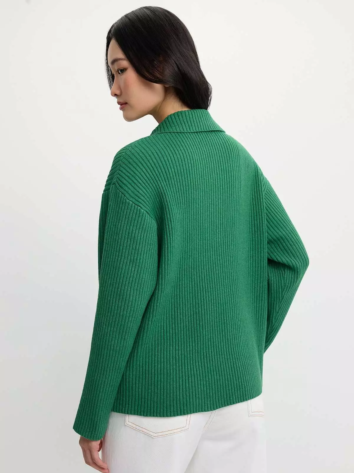 Pomelo - Cardigan Wanita - Ribbed Cardigan - Green