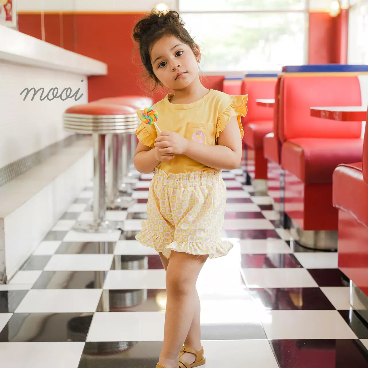 Mooi Setelan Anak Perempuan Ruffle Pocket Tee - Yellow Gold