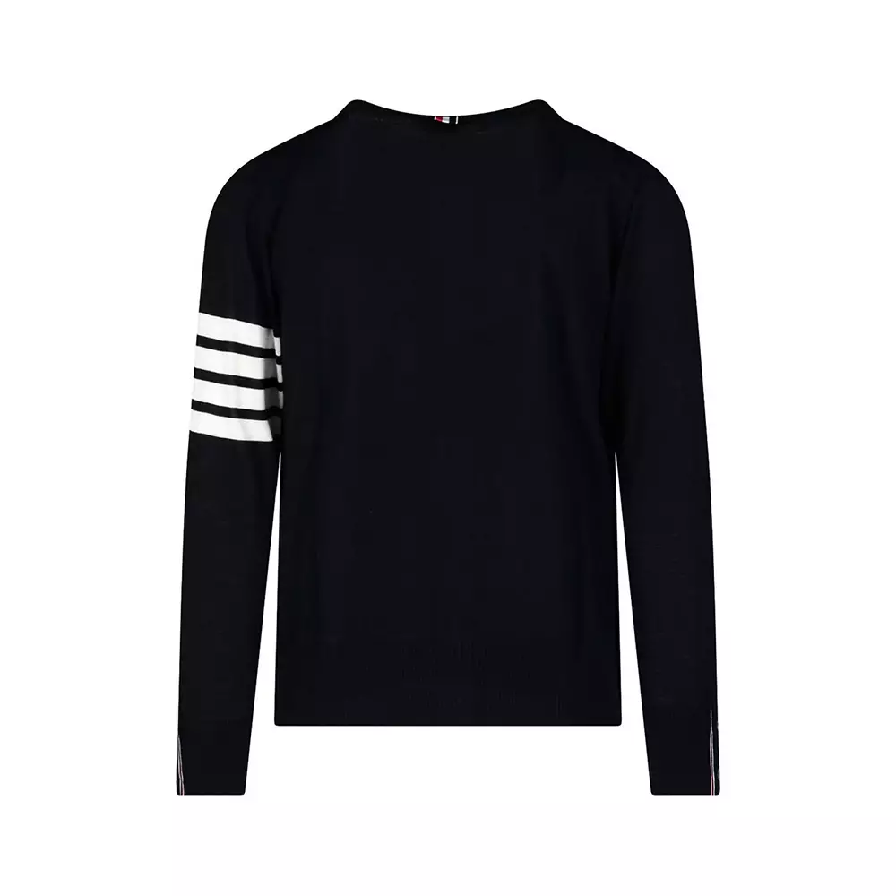 Fine Merino Wool V-Neck 4-Bar Cardigan Black