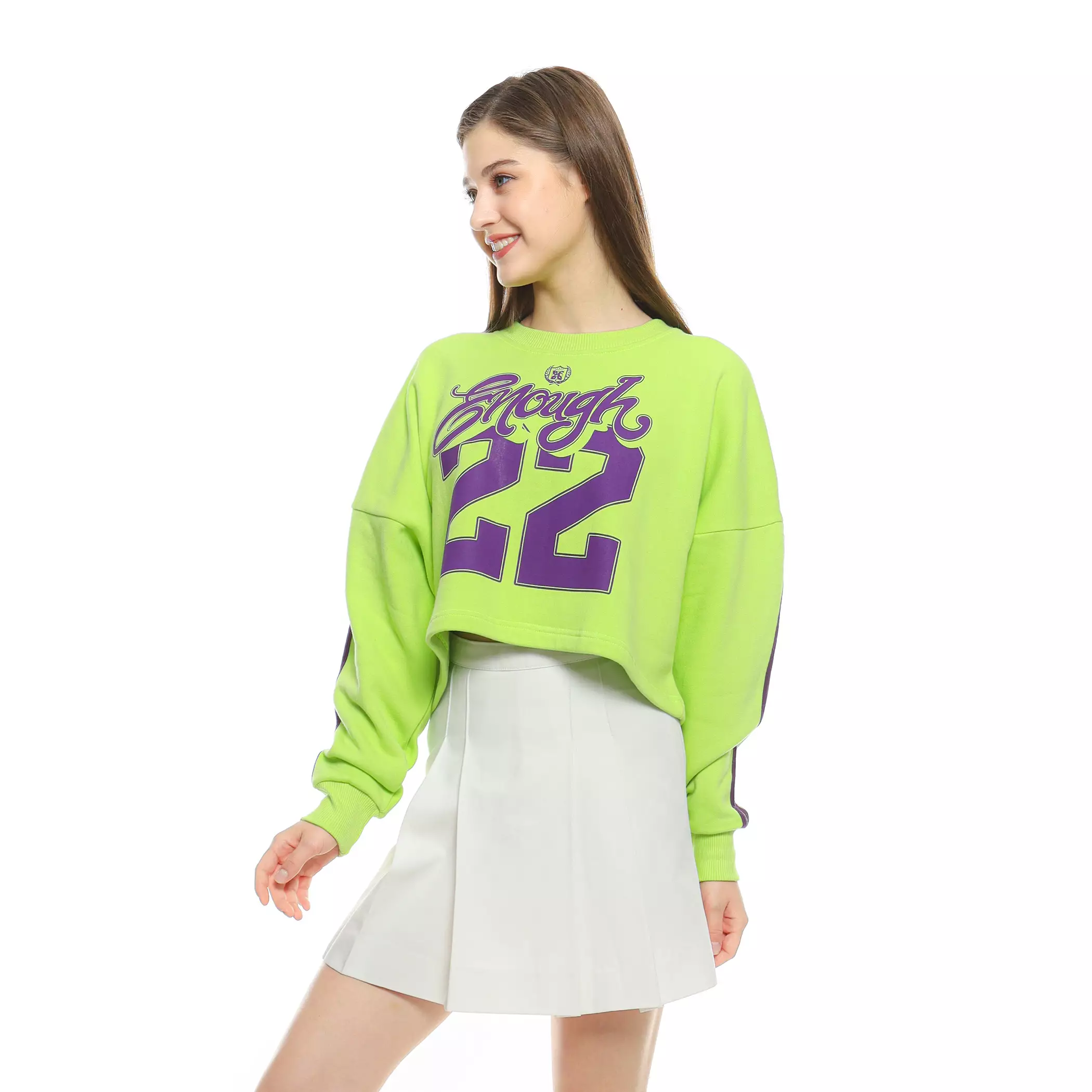 Enough For Today - Sweater Crop Oversize Crewneck Wanita Jersey Number Series 22 Neon Lime Stabilo