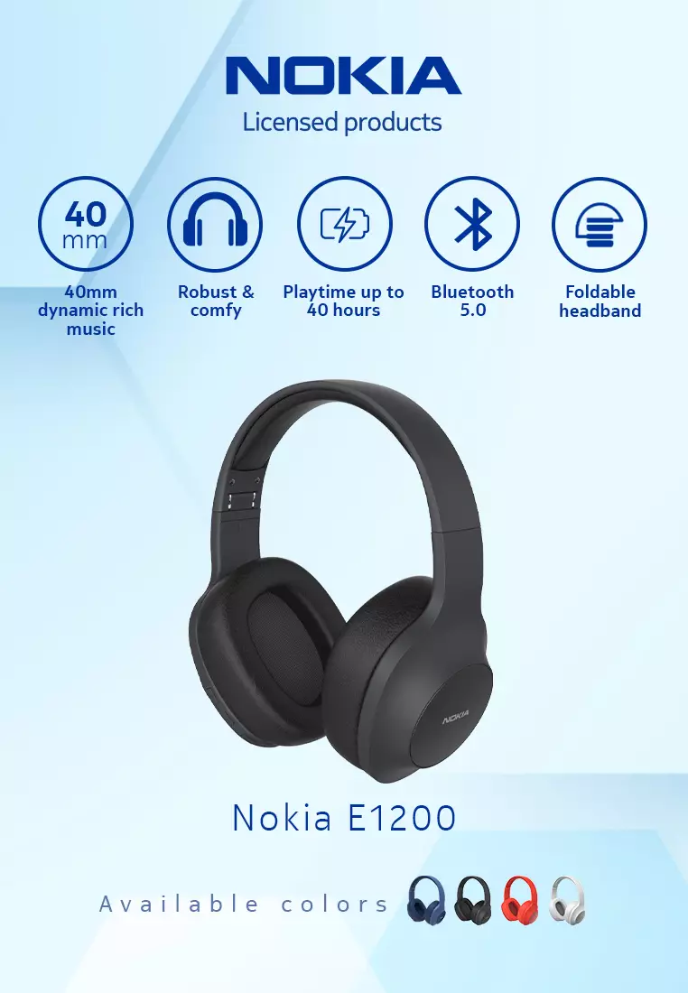 Nokia Wireless Bluetooth 5.0 Headphone Headset with Mic E1200 Black