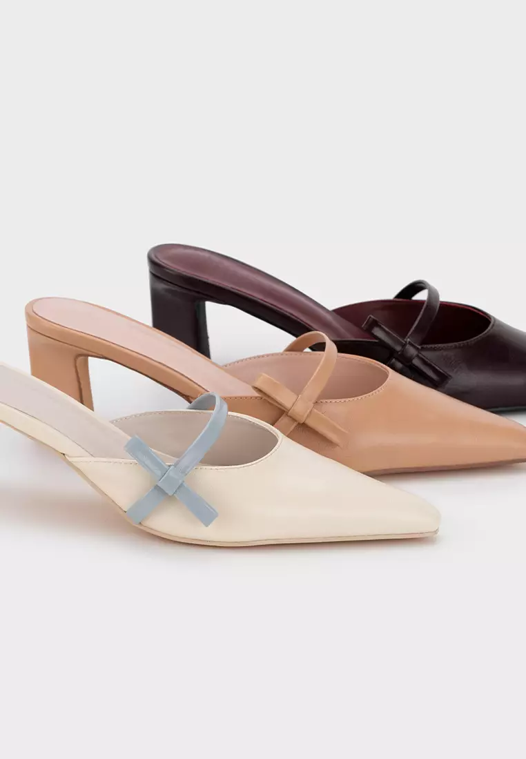 SCULPTURE HEEL MULE WITH BOW DETAIL