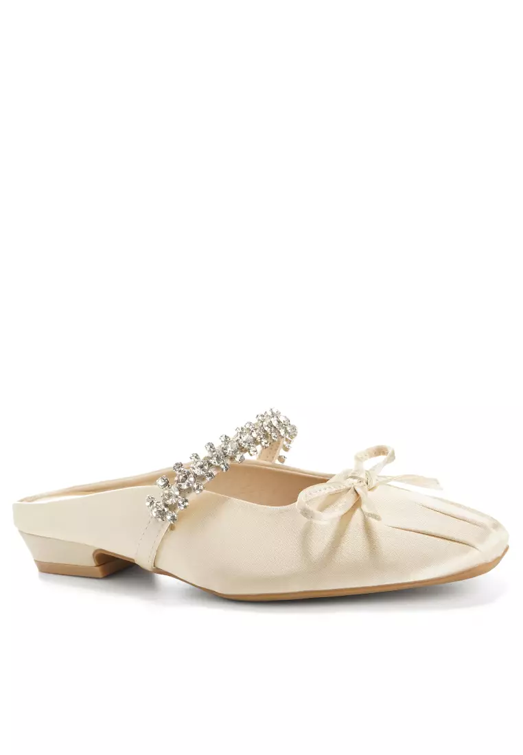 Discount on Twenty Eight Shoes  shoes - SKU: Bowknot Rhinestone Strap Satin Mules WW6579-5