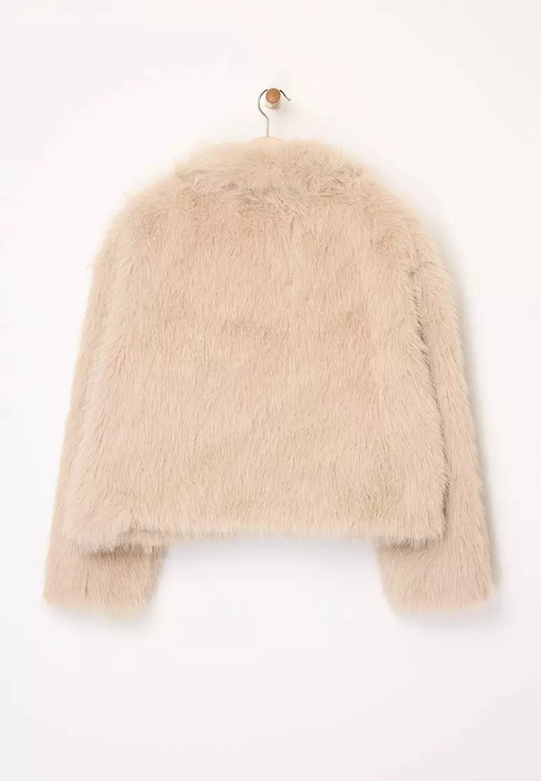 Beige Oversize Pattern Fur Coat Twoaw25Mo00035