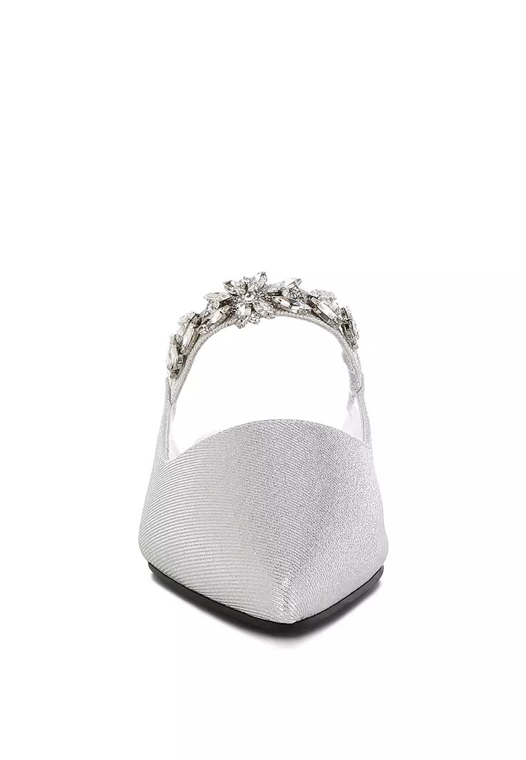 Sandal Tali Berlian Imitasi Glitter Warna Perak
