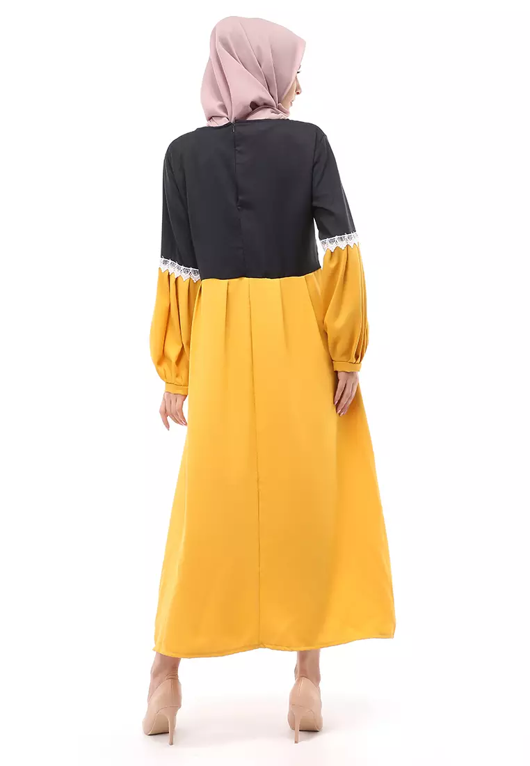 Sarinah Gamis Muslimah Panjang Atasan Wanita Motif Mutiara Regular Fit - Mustard