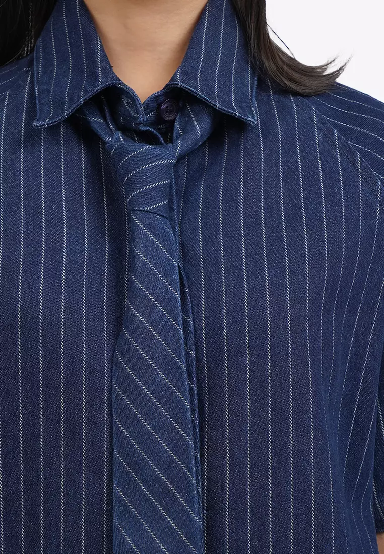 Oversized Denim Shirt with Tie Details