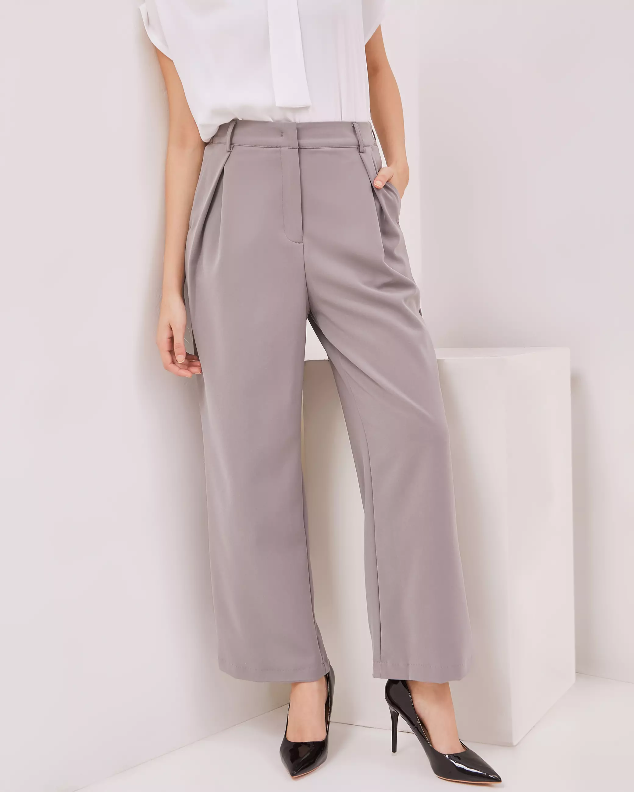 Urban Exchange Ruby Grey Wide Leg Pants - Bawahan Celana Panjang Wide Leg Warna Grey