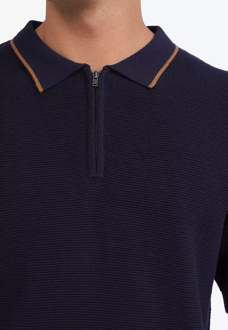 Short Sleeve Polo Knit with Zipper