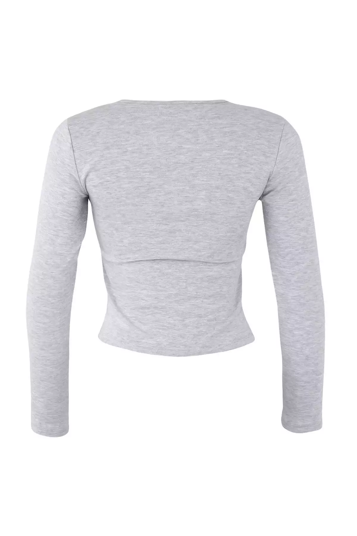 Gray Melange Fitted/Body-Smoothing Half Zippered Double Layered Knitted Blouse Twoaw26Bz00031