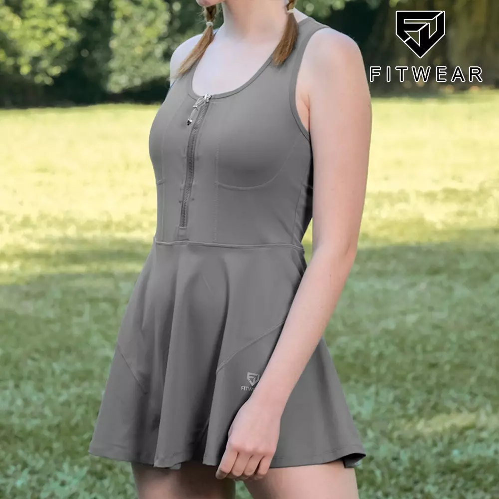 Fitwear - Dress With Sportbra & Inner Olahraga Wanita DEVINA TENNIS DRESS ZIP - GRAY