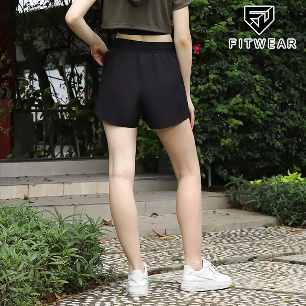 Fitwear Celana Pendek Lari Tanpa Inner Olahraga Wanita BRIELLA BIGSIZE POCKET ZIP - BLACK