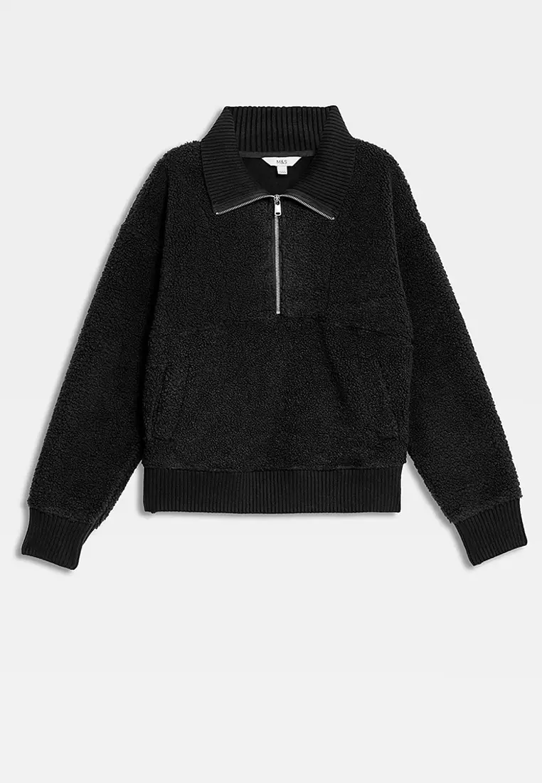 Borg Textured Half Zip Sweatshirt