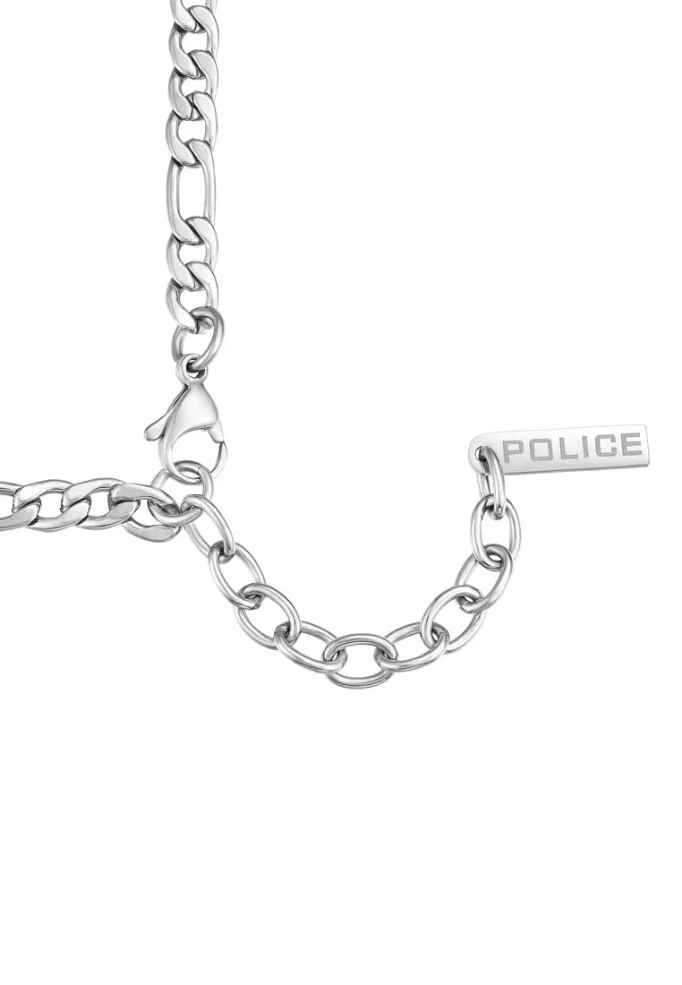 Police Ease 22" Figaro Chain Silver Stainless Steel Necklace For Men PPEAGN0006001