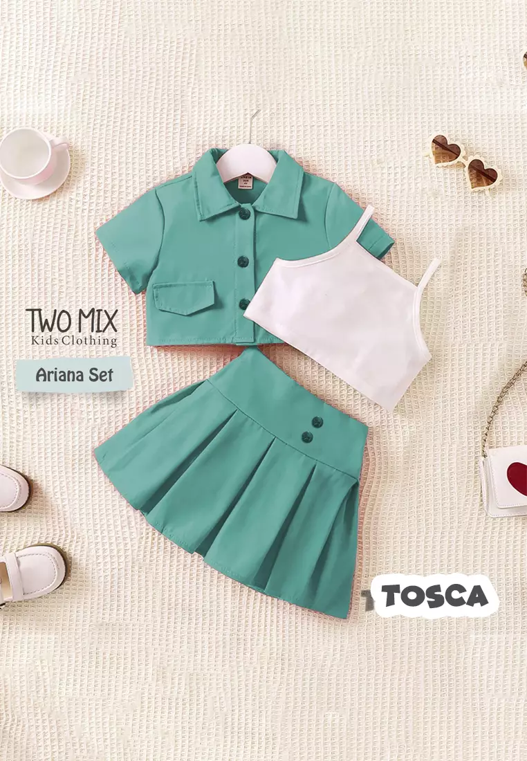 Two Mix - Setelan Baju Rok Anak 1-8 Tahun Anak Perempuan Lucu + Tanktop - Ariana Set 4370 Tosca