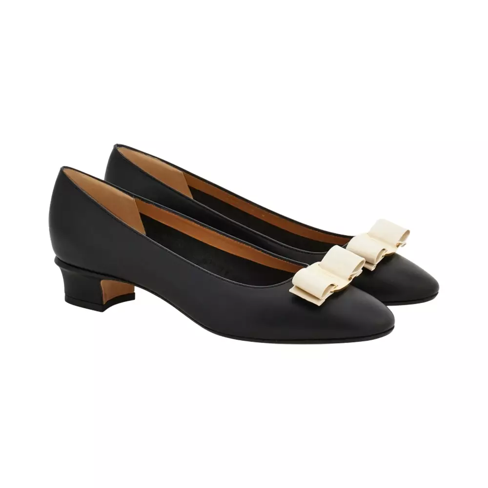 Vara Bow Block Heel Pump Black / Mascarpone