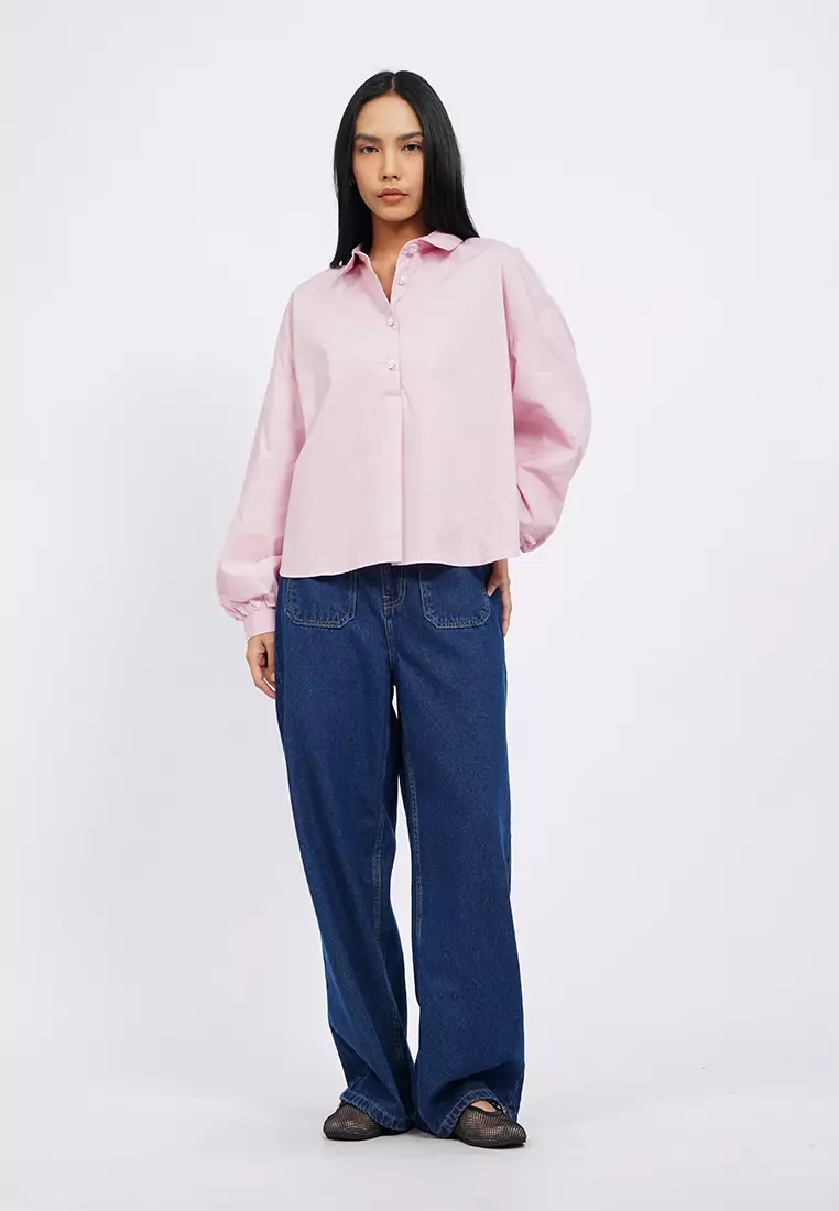 Balloon Sleeve Blouse with Fancy Button