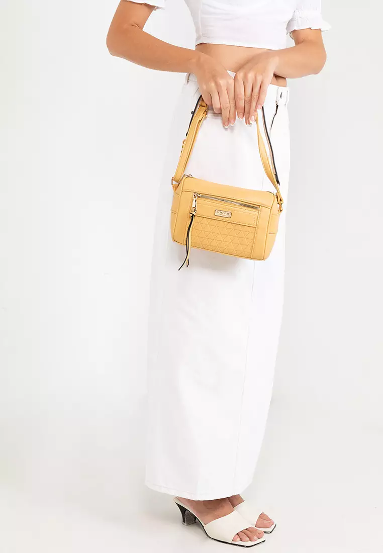 Debossed Convertible Top Handle Bag With Front Zip