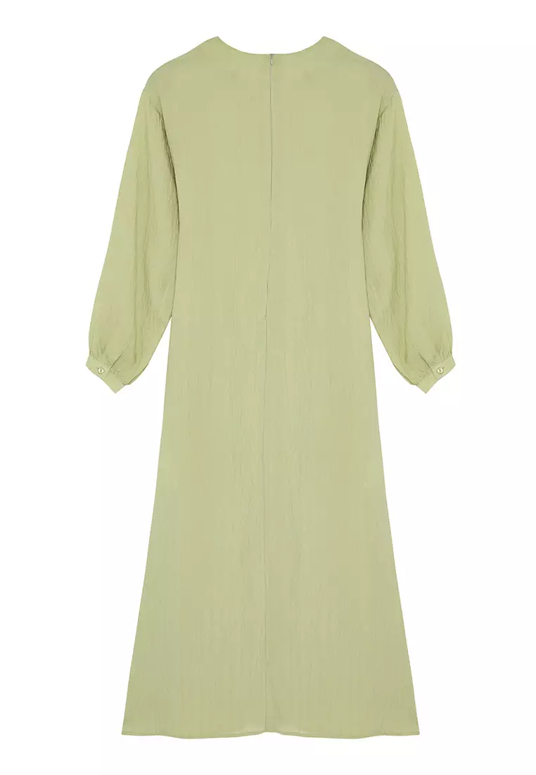 Khaki Front Tie Woven Dress TCTSS24EB00131