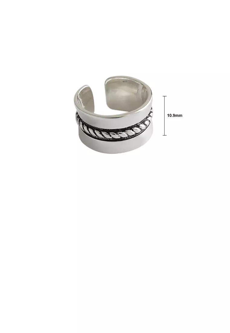 925 Sterling Silver Simple Fashion Twist Geometric Wide Version Adjustable Opening Ring