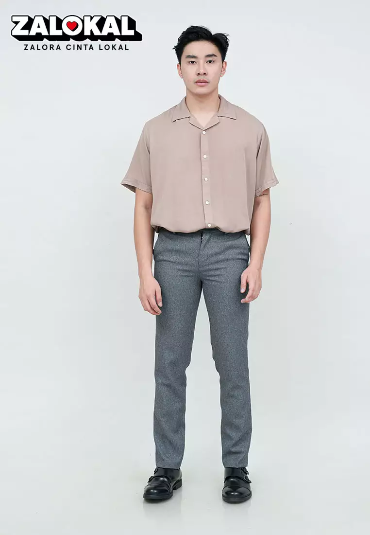 Houseofcuff Kemeja Bowling Lengan Pendek Rayon Shirt Krem