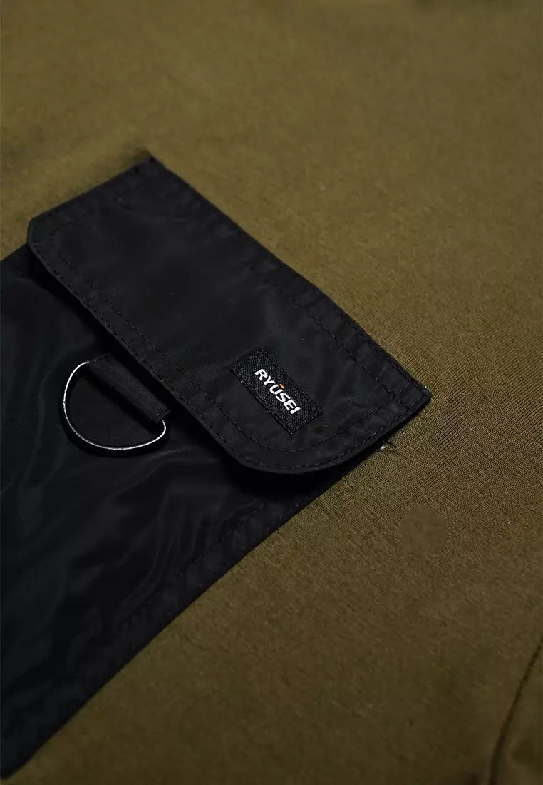 Ryusei Kaos Pria Oversize Boxy Tagashi Pocket Olive Green