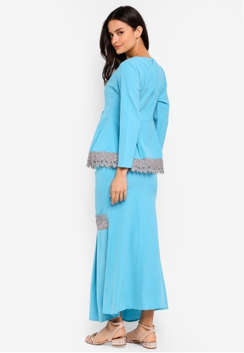 Qhalisha Peplum Lace Kurung From Aqeela Muslimah Wear In Blue Baju Kurung Moden Baju Kurung Moden