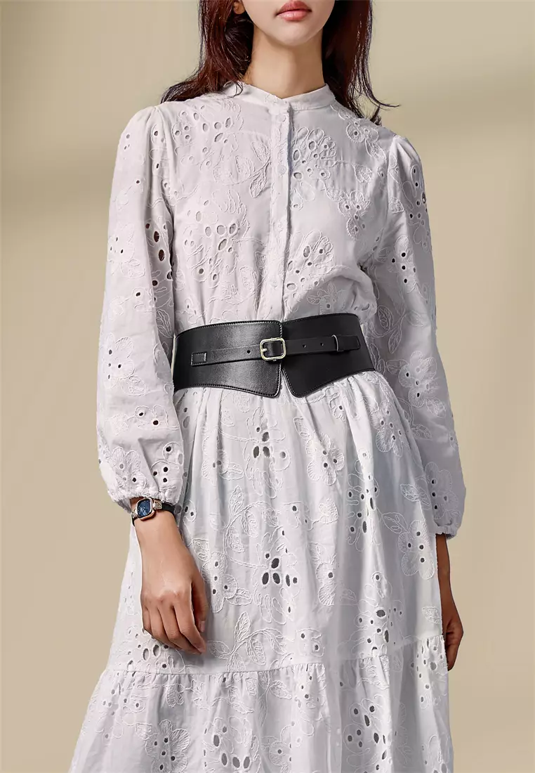 Noa 女士腰带宽版可调节，带弹性及针扣 - 黑色