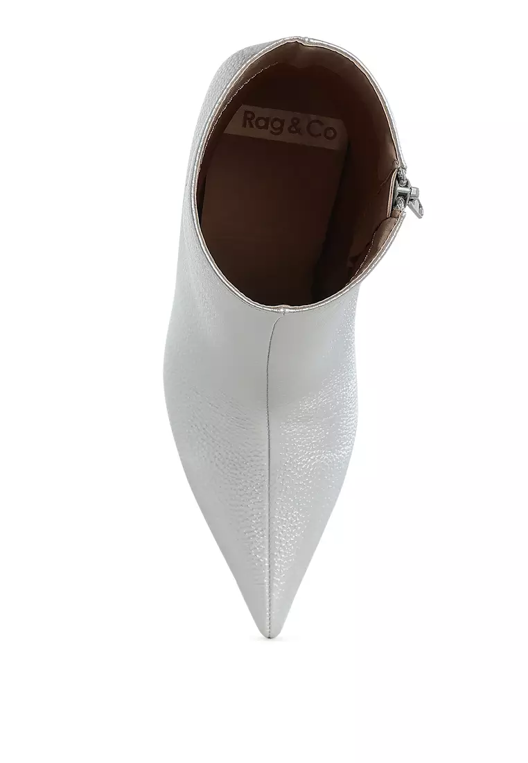 銀色金屬尖頭踝靴