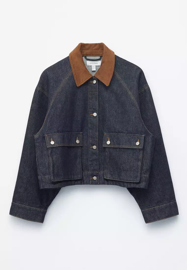 Short Cord-Collar Denim Jacket