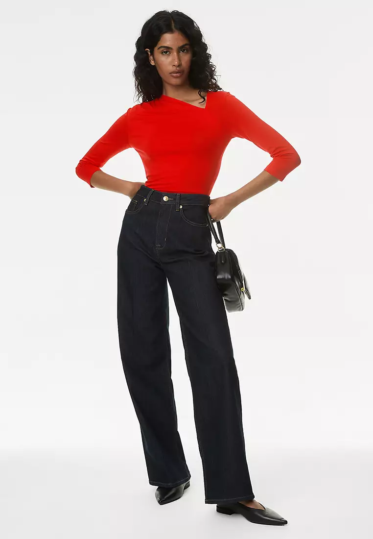 Jersey Asymmetric Neck Top