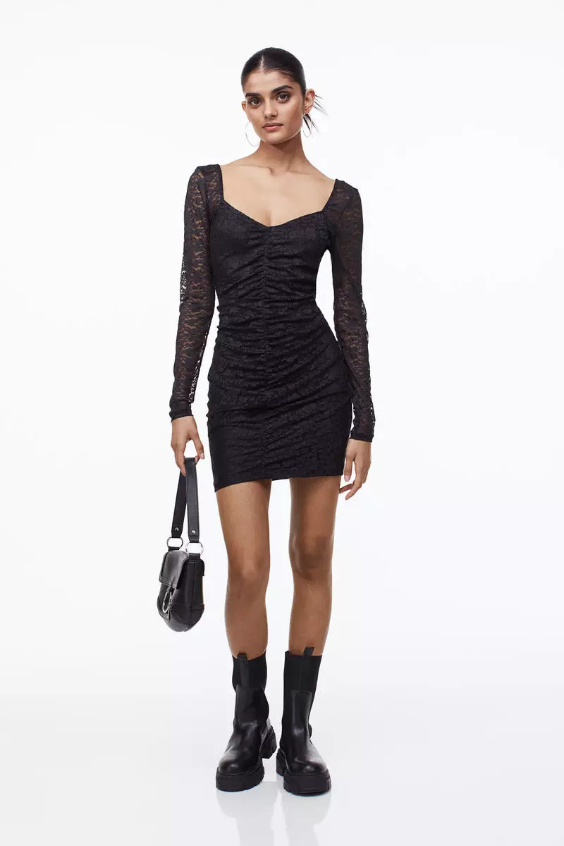 Gathered lace dress