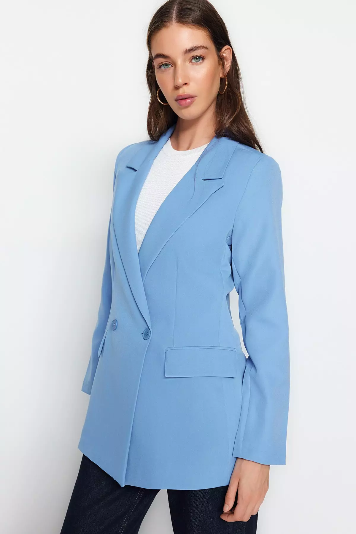 Dark Blue Woven Blazer Jacket