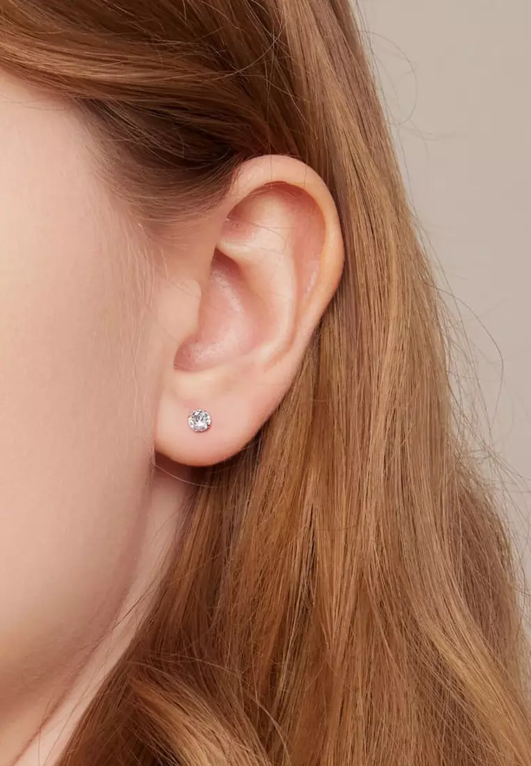 Solid Silver Mary Anne Crystal Stud Earrings In Rose Gold
